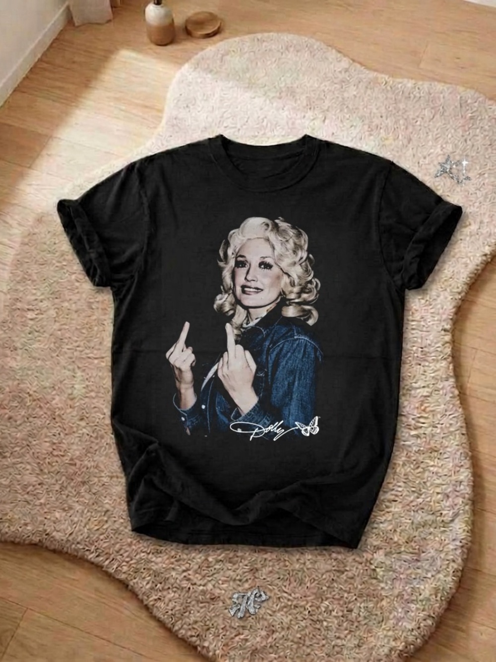 Dolly Parton Rebel Middle Finger Shirt, Country Music Graphic Crewneck Tee